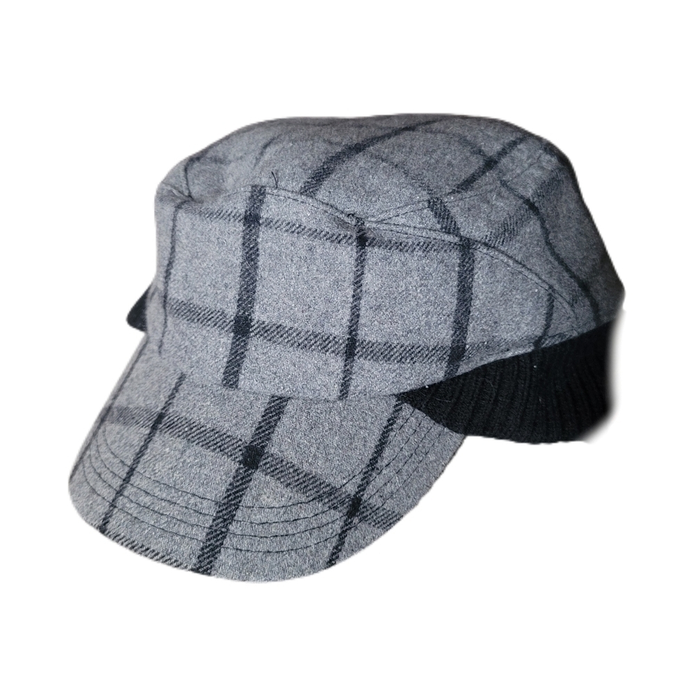London Fog Hat Black Gray Plaid Winter